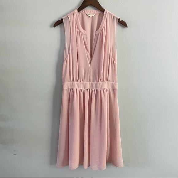 Rebecca Taylor | Women’s Pastel Pink V-Neck Flowy Above Knee Dress Pleated Party - Picture 2 of 11